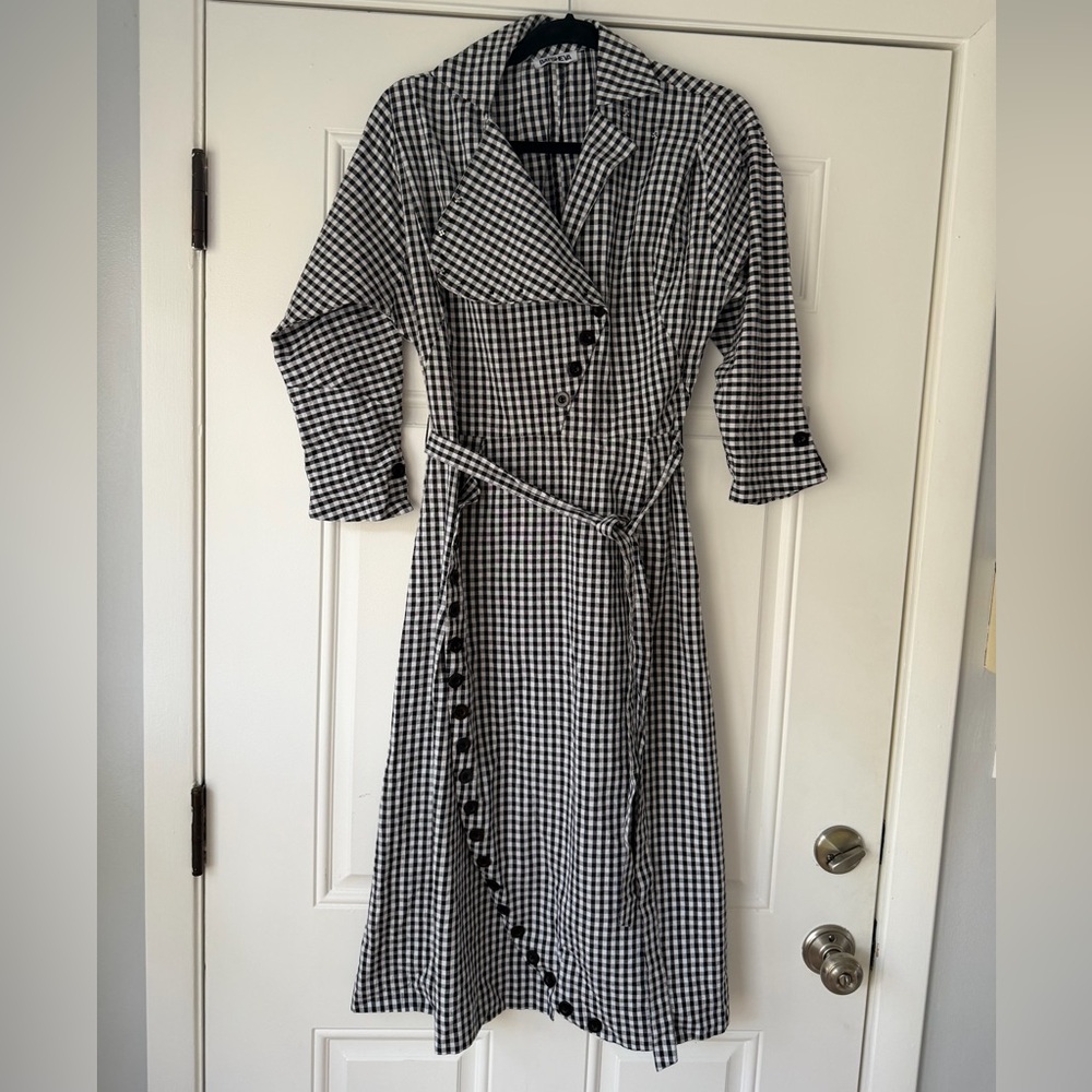 Batsheva Bella Check Shirtdress In Black And White Gingham size 2 midi dress - Picture 2 of 6